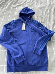 Adidas Men's Beige Coze 3-Stripes Pullover Hoodie Size XL Semi Lucid Blue. - Picture 1 of 3