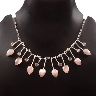 925 Sterling Silver Natural Rose Quartz Gemstone Handmade Jewelry Necklace Foto 1 de 3