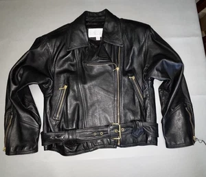 Chaqueta De Colección La Nouvelle Damas Cuero Cinturón Con Almohadillas para el Hombro Negra Súper Bonita - Imagen 1 de 12