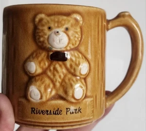 VINTAGE RARE RIVERSIDE AMUSEMENT PARK AGAWAM MA. ADVERTISING SOUVENIR BEAR MUG - Picture 1 of 9