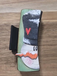 Handbemalter Holzschnitt Schneemann Kralle Clip 4,1" - Bild 1 von 2