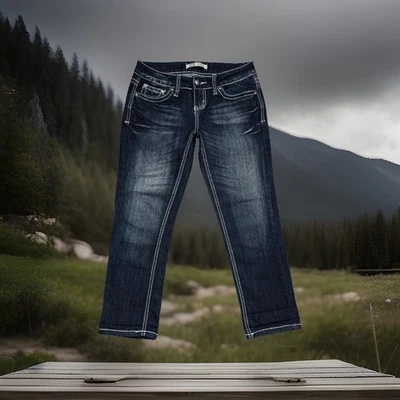 Jeans Zco Capri 3 (27x23) Azul Lavado Oscuro Embellecido Bordado Elastizado Juniors Foto 1 de 4