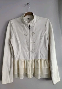 Kut From The Kloth Ruffle Military Jacket Ivory Size Large - Picture 1 of 10