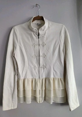 Kut From The Kloth Ruffle Military Jacket Ivory Size Large - Image 1 of 4