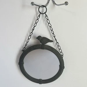 Park Hill Collection Hanging Black Bird Round Metal Mirror With Chain Cottage - Picture 1 of 7