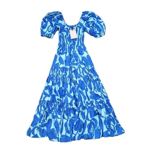La Ligne Pyper Maxi Dress 100% Silk Blue Ice Light Cobalt Off Shoulders Small - Picture 1 of 11