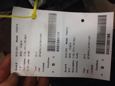 Engine 1.6L VIN J 8th Digit Fits 11-13 FIESTA 398547 Foto 1 de 3