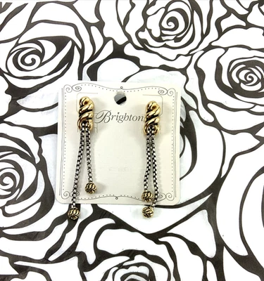 Pendientes colgantes Brighton oro plata dos tonos Interlok torcido doble cadena poste BN Foto 1 de 3