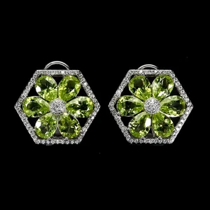 925 Sterling Silver Earrings Pear Peridot 7x5mm Natural Gemstone Jewelry - Picture 1 of 13