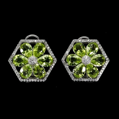 925 Sterling Silver Earrings Pear Peridot 7x5mm Natural Gemstone Jewelry - Image 1 of 4