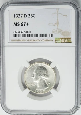 1937-D Washington Quarter 25c MS67+ NGC 950631-20 - Image 1 of 3