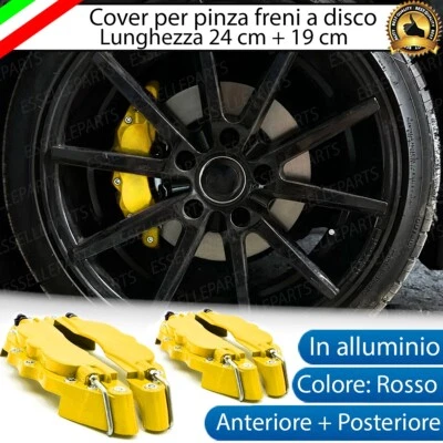 SET 4 COVER COPRI PINZE FRENI GIALLO ANTERIORE POSTERIORE ALLUMINIO TUNING AUTO - Immagine 1 di 4