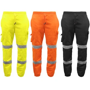 Mens Hi Viz Vis Fleece Work Safety Sweat Pants Bottoms Combat Trousers Joggers - Picture 1 of 4