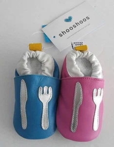 Shooshoos Utensils Mix Match Blue Pink Leather Shoes Size M 6-12 Months A1 - Picture 1 of 7