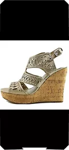 guess vannora wedge ankle strap wedge heels light beige - Picture 1 of 2