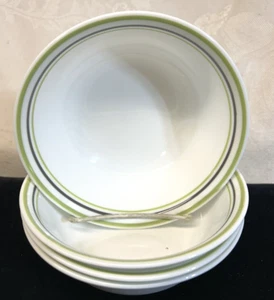 4 Corelle GARDEN SKETCH Coupe CEREAL BOWLS, Green Bands 6 1/4" VGC - Picture 1 of 1
