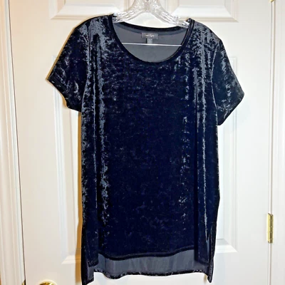 Lord & Taylor Velvet Short Sleeved Tunic Stretch Black Size Large Goth Holiday - Image 1 of 4