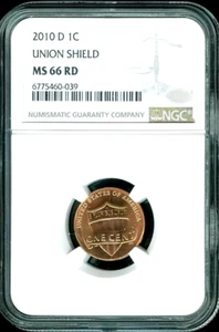 Centavo Lincoln Union Shield 2010-D NGC MS66RD BU MONEDA DETALLADA #E - Imagen 1 de 2