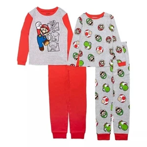 New Boys Super Mario Luigi Bros Brothers Cotton Pajamas 4 Piece Set 8 10 12 - Picture 1 of 1