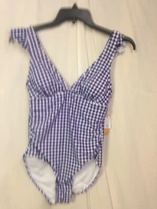Women's Ruffle Gingham High Coverage One Piece Swimsuit - Kona Sol Navy M - Picture 1 of 3