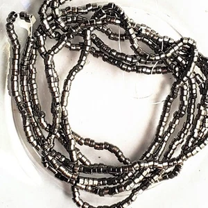 Antique French Metal Steel Cut Micro Cylinder Seed Beads 1-1.5mm 24" Rare - Picture 1 of 2
