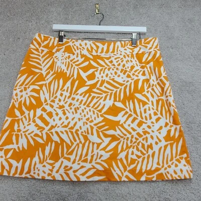 Skirtin Around A-Line Skirt Women 14 Orange Floral Cotton Stretch Side Zip Beach - Image 1 of 4