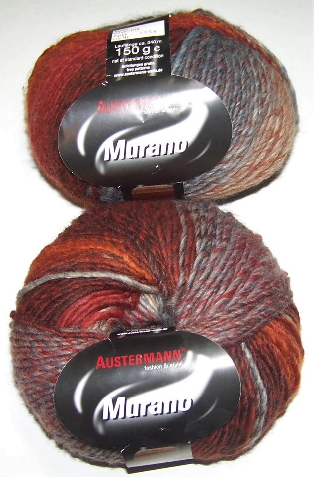 3 - 150g balls Austermann MURANO Wool Blend Chunky Yarn #35 RUST GREY ORANGE lot - Image 1 of 1