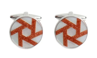 Manschettenknöpfe Perlmutt Goldfluss rund silbern 1,7 cm MK3005 + Box - Bild 1 von 3