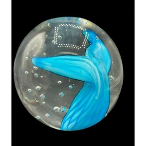 Mermaids Whale Tail Glass Paperweight 4 inch Aqua Blue with Bubbles 3.3 lb - Picture 1 of 7