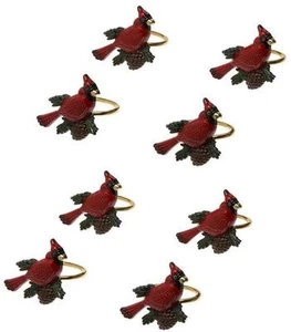 Lenox Holiday Christmas #7345 Red Cardinal Bird Acorn Enamel Napkin Rings Set 8 - Picture 1 of 1