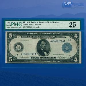 Fr.846 1914 $5 Five Dollars Federal Reserve Note Boston, PMG VF 25 #88744 - Picture 1 of 3