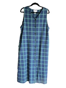 Abito vintage Bechamel maglione PL verde blu tartan tasche a quadri bottoni davanti cotone - Foto 1 di 4