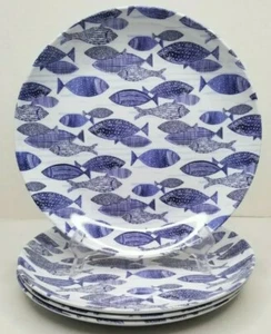 SIGRID OLSEN HOME Blue School of Fish Sea Life MELAMINE Dinner Plate Set Of 4 - Bild 1 von 3