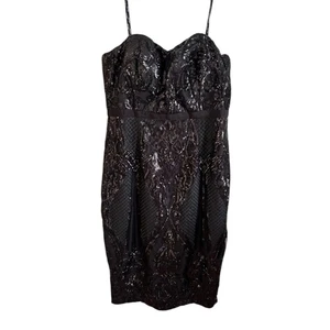 Neu mit Etikett City schickes Pailletten Sofia Kleid schwarz trägerlos tailliert Midi gefüttert Größe 14 - Bild 1 von 6