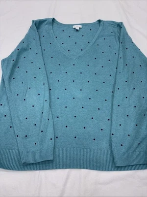 Suéter para mujer J JILL talla grande mezcla de algodón turquesa cuello en V lunares Foto 1 de 4