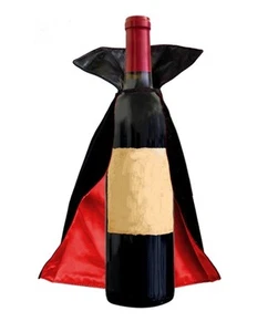 Vampir rot & schwarz Satin & Samt Weinflasche Cape Halloween Flaschenaufsatz  - Bild 1 von 4