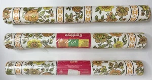 Vintage 70's Pre Pasted Vinyl Groovy Flower Power Wallpaper Yellow Orange Lot 3 - Picture 1 of 6