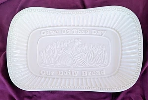 Godinger GIVE US THIS DAY OUR DAILY BREAD Creamy White Porcelain Tray 11" x 7" - Picture 1 of 5