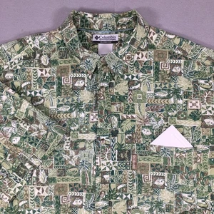Columbia Shirt Mens 3XT Green Brown Hawaiian Fish Print Button Up Short Sleeve - Picture 1 of 17