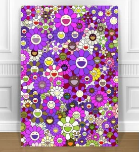 TAKASHI MURAKAMI- SUN FLOWERS PURPLE CANVAS PRINT 24x18" JAPANESE POP ART - Bild 1 von 1