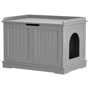 Gray Cat Washroom Litter Storage Bench Pet Crate House Suit for Most Cats - Picture 1 of 24