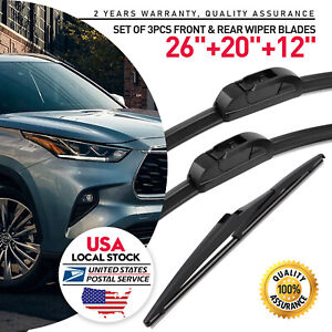 26"+20"+12"Front and Rear Windshield Wiper Blade For 2008-2019 Toyota Highlander