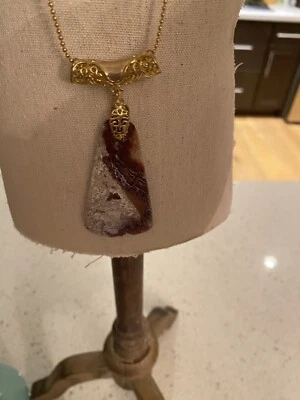 Large Stunning Picture Jasper Triangular PENDANT  Gold Filled Necklace - Image 1 of 3