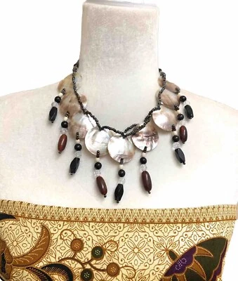 Brown Lip Mother Of Pearl Round Shell Necklace 17” Hawaiian Boho Island Tiki - Image 1 of 4