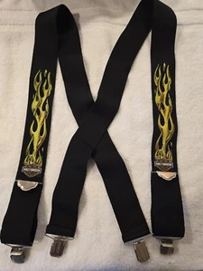 Vintage Harley-Davidson Flame Bar & Shield Logo Black Suspenders Biker - Picture 1 of 6