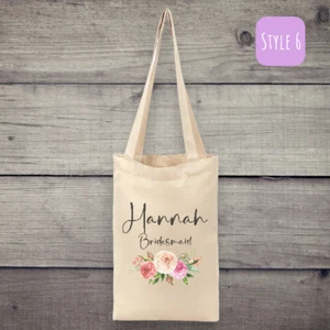 Borsa tote in tela personalizzata 'Damigella d'onore con motivo floreale' - Foto 1 di 15