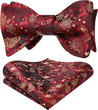 HISDERN Men's Christmas Bow Tie and Pocket Square Set Xmas Festival Bowtie Self