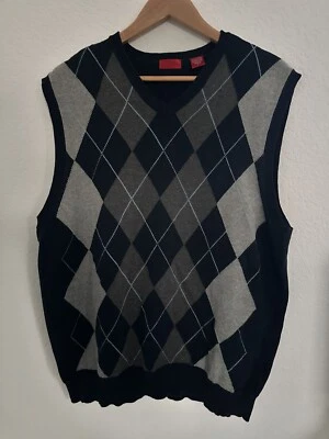 Izod Argyle Sweater Vest Mens Size L Blue V Neck Active Wear Golf  Preppy Office - Image 1 of 4