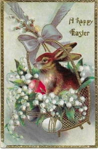 Frohe Ostern Hase Postkarte Vintage Verkäufer Muster NYCE Manufacturing Company - Bild 1 von 2