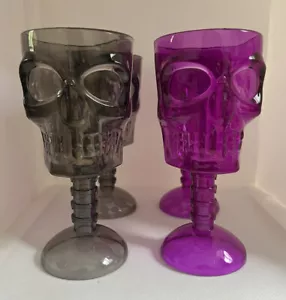 Skull Plastic Glass Goblet Halloween Party Reusable Black Purple Kids Cup Wine - Picture 1 of 12